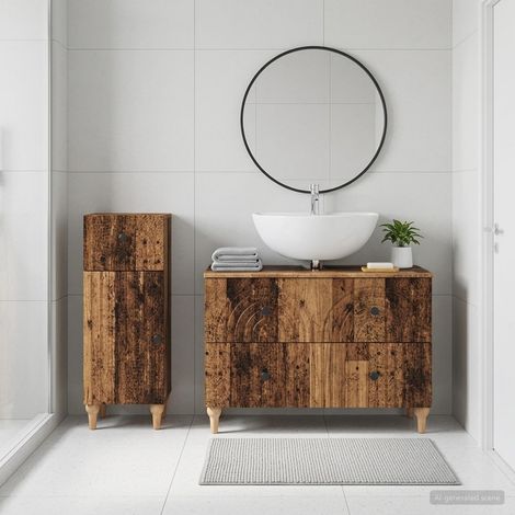 vidaXL 2 Piece Bathroom Cabinet Set ALKMAAR Old Wood Engineered Wood (1/5)