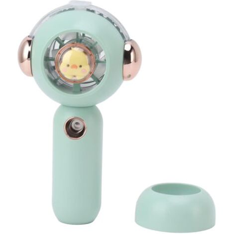 Tragbarer Mini-Ventilator, persönlicher Sprühnebler, niedliches Cartoon-Design, über USB aufladbar, für drinnen und draußen geeignet (Grün)