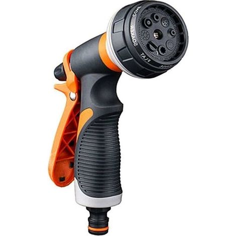 Pistolet pulvérisateur de jardin multifonction 8 modes d'arrosage en plastique, gris et orange, idéal pour lavage voiture, arrosage pelouse et jardin (1/4)
