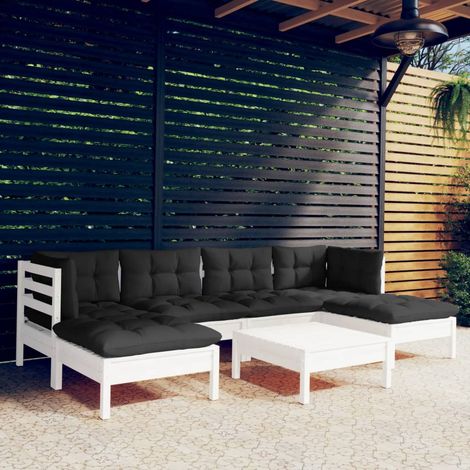 vidaXL 7-tlg. Garten-Lounge-Set mit Kissen Weiß Kiefernholz (1/5)