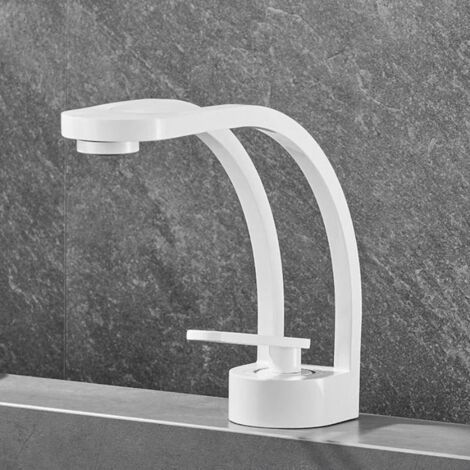 Robinet mitigeur lavabo eau chaude/eau froide, mitigeur monocommande salle de bain, robinet lavabo/baignoire, mitigeur lavabo/baignoire mitigeur eau chaude/eau froide monotrou (tout cuivre blanc) (1/5)
