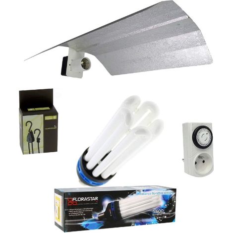 Kit Lampe CFL 125W - 1 Unité - Lumière Blanche Froide - Croissance Végétative Intense - Pour Serre et Culture Intérieure - Ampoule E27 (1/3)