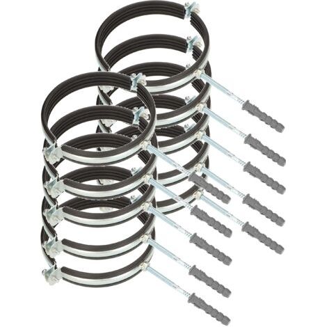 10 pces. Collier de Serrage Tuyau - Acier Galvanisé - 6" - Fixation pour Tube - Collier de Fixation - avec Joint en Caoutchouc - Fixation pour Tube - avec Chevilles - Noir Argenté-NANOTEH (1/5)