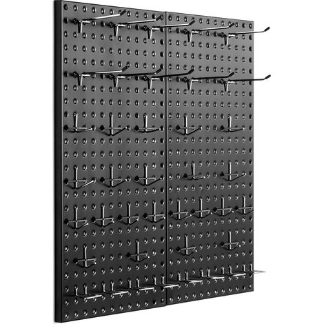 Panneau Perforé Mural 609,6x304,8 mm Organiseur Garage en Métal Robuste avec 2 Panneaux Perforés, Accessoires, Kit Rangement d'Outils pour Salle d'Artisanat, Maison, Entrepôt, Magasin, Noir (1/5)