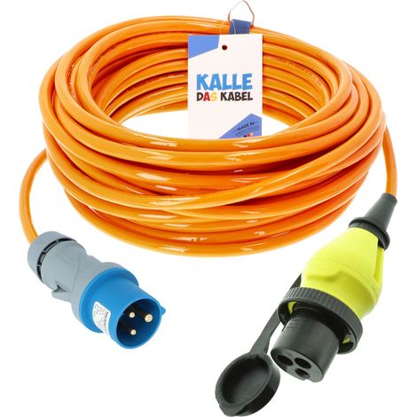 Kalle Landanschlusskabel CEE 230V 16A 2,5mm² Philippi Kupplung 32A Extreme Signal Orange IP44 20 Meter