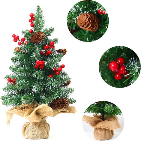Künstliche Mini-Weihnachtsbäume (45 cm) mit Beeren und Tannenzapfen, ideal für Esstische, Schreibtische und als Weihnachtsdekoration für Zuhause.