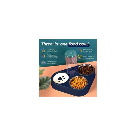 Double gamelle surélevée 3-en-1 acier inoxydable anti-vomissements, eau automatique, chat chiot, bleu – (1/4)