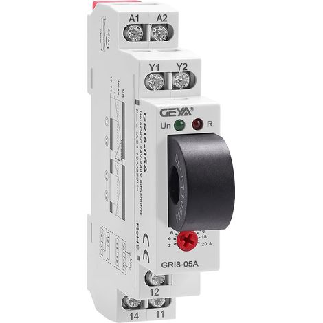 Relais de surveillance de courant Traversant 2A-20A Protection contre les surintensités et les sous-intensités AC/DC 24V-240V(GRI8-05A,mesure AC uniquement) (1/5)