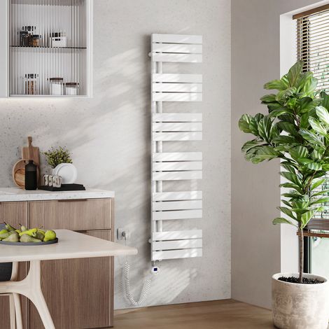 EMKE Elektrischer Badheizkörper mit WiFi 160 x 40 cm Weiß 800 W Handtuchheizkörper, Smart Home, Flachrohr 24/7 Timer & Alexa kompatibel