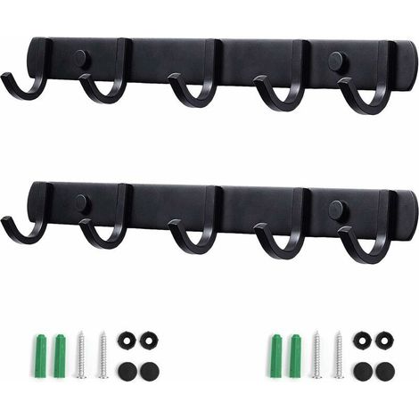 Tigrezy -Patères Porte Manteaux Design En Acier Inoxydable, Patères Salle De Bains Solide pour Chambre Bureau Noir (5 Hook， 2 Pièces)