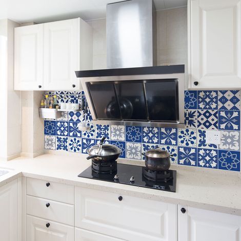 Sticker Mural Carrelage adhésif Cuisine Salle de Bain - 24 STICKERS CARRELAGES AZULEJOS CICOLINA - 24stickers10x10cm (1/5)