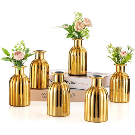 Petit Vase en Verre pour Fleur: 6 Pièces 14cm Hauteur, Doré (1/5)
