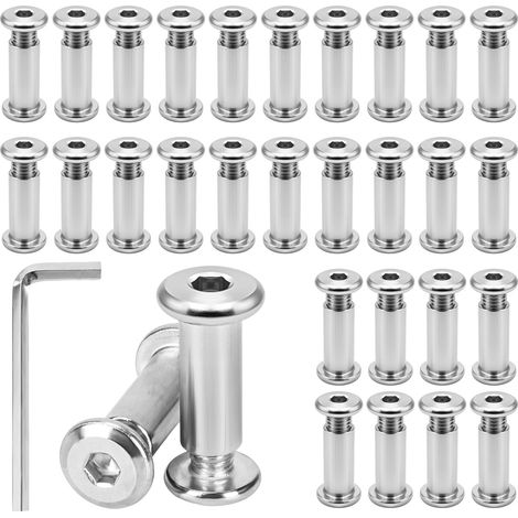 30 Pièces Vis de Connexion M6 x 20mm, Vis Assemblage Meuble en Acier Inoxydable avec Clé Hexagonale, Vis de Reliure, Vis de Raccordement pour Meubles Armoires, Planches de Bois (1/5)