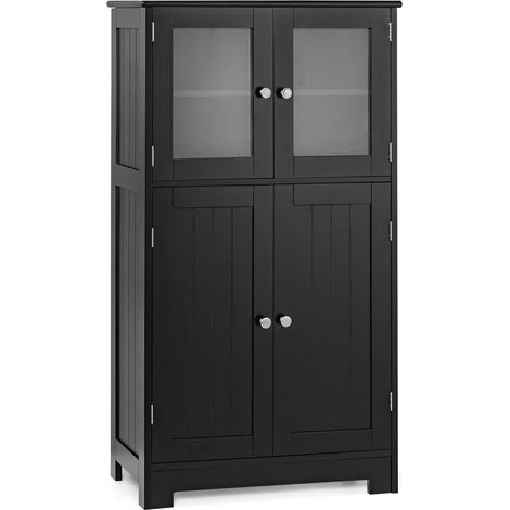 Mueble de baño con puertas de cristal y estante ajustable, color negro