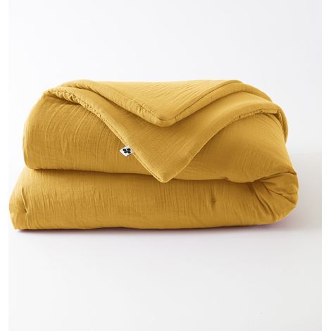 Édredon 180 x 240 cm - Double Gaze de Coton 125 gr/m² - Uni Gaïa Jaune Safran (1/4)