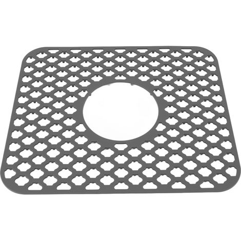 Évier Protection Silicone Antidérapant Résistant à la Chaleur Tapis pour Fond d'Évier Drain Central Acier Inoxydable Porcelaine Style Ferme Gris (1/5)