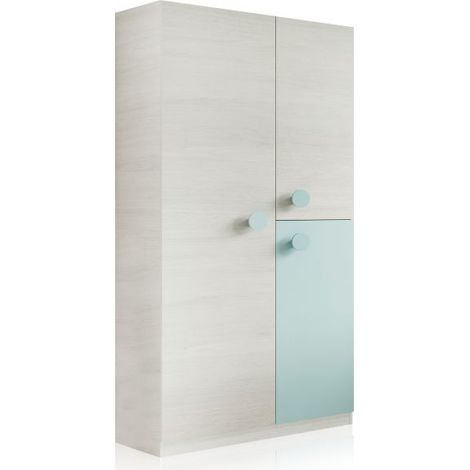Armario juvenil de 3 puertas 90x200 cm Yuki Blanco Alpes - Verde Acqua (ancho) x 200cm (alto) (1/5)