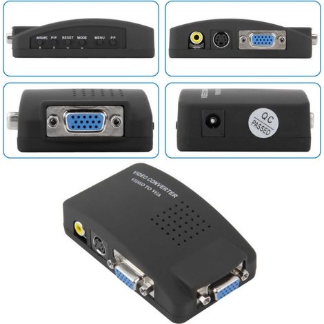Trade Shop - Adaptador De Video Vga Rca S-video A Vga Out Pc Notebook Negro - (1/5)