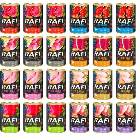 RAFI Nassfutter für Hunde, Dosen, Mischung aus 4 Geschmacksrichtungen, 24 x 400 g