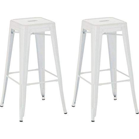 Juego de 2 taburetes de bar de metal estilo industrial con reposapiés blanco TDB10121