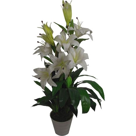 90cm (3ft) Artificial Lily Stargazer Style Lillies Plant Large Flowers White