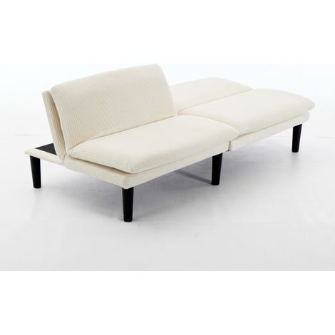 Canapé 2 places beige – dossier 3 positions (106°/140°/180°), velours côtelé, pieds ronds – pour salon ou home-cinéma (1/5)