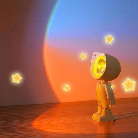 Lampe Projecteur Coucher de Sunset en Forme d'astronaute, Lampe Coucher de Soleil avec USB, Rotation à 360° Sunset Lamp, pour pour Arrière-plan de Photographie, Chambre, Fête (1/5)