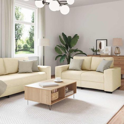 vidaXL Ensemble de canapé 3 pcs avec coussins en tissu crème (1/5)