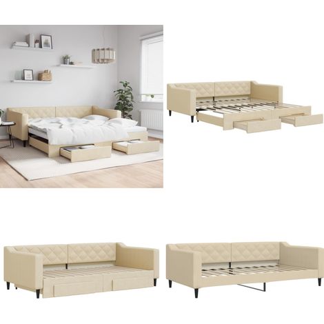 vidaXL Tagesbett Ausziehbar mit Schubladen Creme 100x200 cm Stoff (1/5)