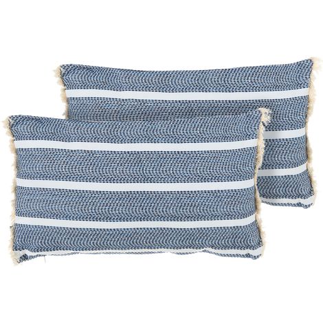 Conjunto de 2 cojines decorativos para exterior accesorios de jardín estampado a rayas azul Alpinia (1/5)