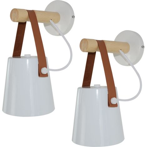Wottes – Applique murale E27 en bois et fer – Lampe industrielle nordique pour chambre et salon – Finition peinture anti-corrosion – Lot de 2