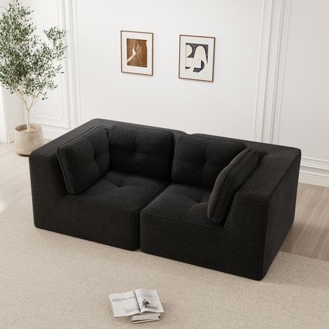 Sofá rinconera modular de 2 plazas sin armazón en terciopelo acanalado negro DESVIAE (1/5)