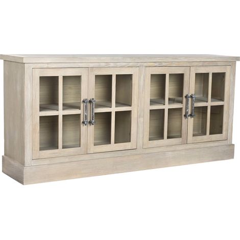 Buffet en bois d'hévéa naturel vitré style romantique - bois naturel clair vitré (1/5)