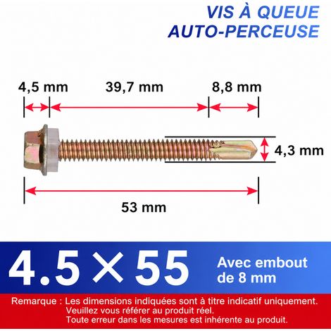 Vis autoperceuses tête hexagonale 55 mm acier zingué - Boîte de 270 pièces avec douille 55 mm 270 1 kg – Livraison gratuite