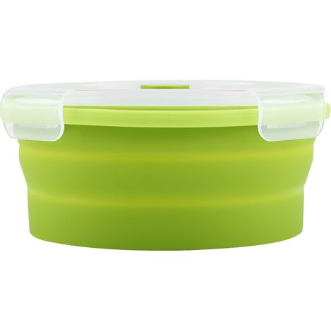 Fiambrera redonda de silicona de 800 ml, plegable, para el almuerzo y apta para microondas (verde claro) (1/5)