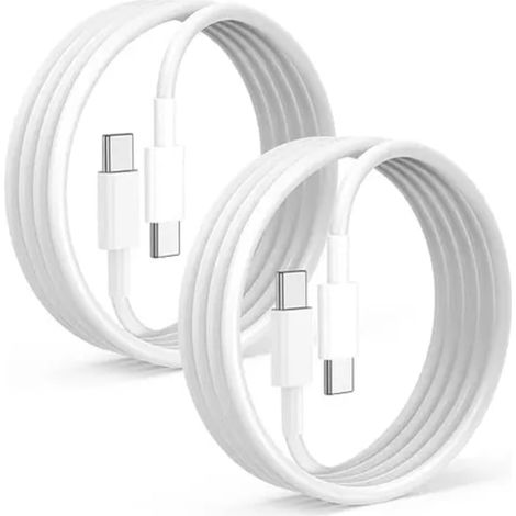 Lot de 2 câbles de charge rapide de 2 mètres, USB-C vers USB-C, blancs (1/4)