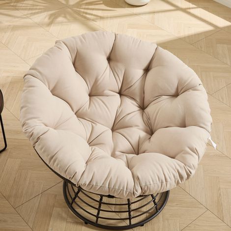 Fauteuil papasan ergonomique confortable en rotin, pivotant à 360°, pour intérieur et extérieur, avec coussin épais et moelleux, idéal pour le salon, la chambre et le coin lecture, structure marron av (1/5)