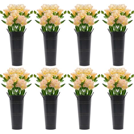 8PCS Metal Vases, Flower Vases for Bouquet, Flower Bucket Vases,for Planter, Centerpieces, Floral Wedding Arrangements,Home Farmhouse Vase Table Centerpiece Decoration for Wedding Party (Black) (1/5)