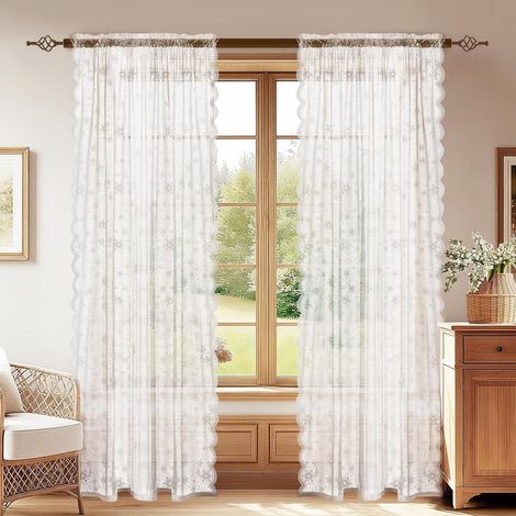 Rideau Voilage Semi-Transparent, Lot De 2, 70x240cm, Blanc (1/5)