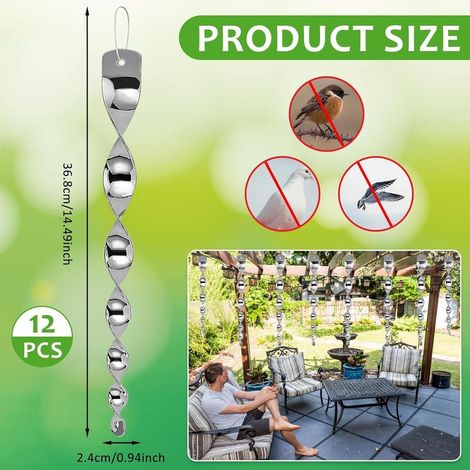 12-teiliges Set reflektierender Spiral-Vogelabwehr, 30 cm Vogelscheuchenstange, reflektierende Vogelabwehr, 360°-Abwehr, hält Vögel von Fenstern und Garten fern (1/4)