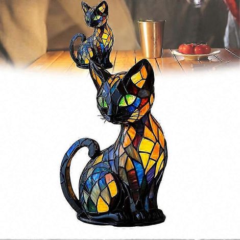 Katzen-Tischleuchte aus getöntem Harz, Katzen-Nachtlicht, dekorative Stehlampe aus farbigem Glas für den Nachttisch (1/5)