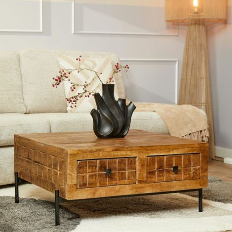Table basse carrée en bois 4 tiroirs décor damier UDA (1/5)