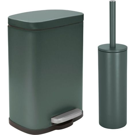 Set Poubelle à pédale 5L & Brosse Wc AKIRA Vert Foncé mat Spirella (1/5)