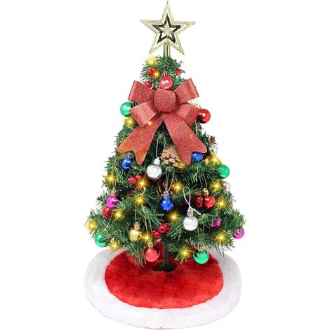 Sapin de Noël artificiel avec 50 lumières pré-installées, jupe de sapin et kits de décoration pour décoration de table de Noël, 61 cm (1/5)