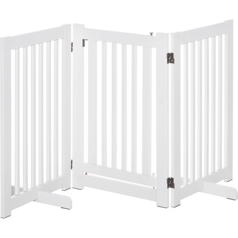 Barrera de seguridad para perros de MDF blanco, plegable y ajustable, 155 x 35,5 x 76 cm MODENUIT (1/5)