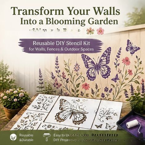 Nouveau kit de bricolage réutilisable pour les murs - Kit de bricolage mural réutilisable avec gabarits d'impression à faire soi-même - Papillon -