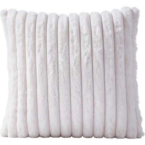 White Nordic Vertical Striped Decorative Plush Sofa Cushion 45cm L x 45cm W (1/5)
