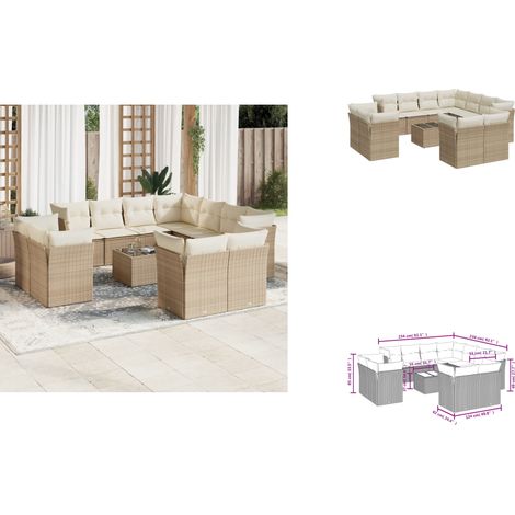 12-tlg. Garten-Sofagarnitur mit Kissen Beige Poly Rattan - Gartenmöbel Set - PE-Rattan Möbel - Outdoor Sofa - Esstisch - Lounge Garnitur (1/3)
