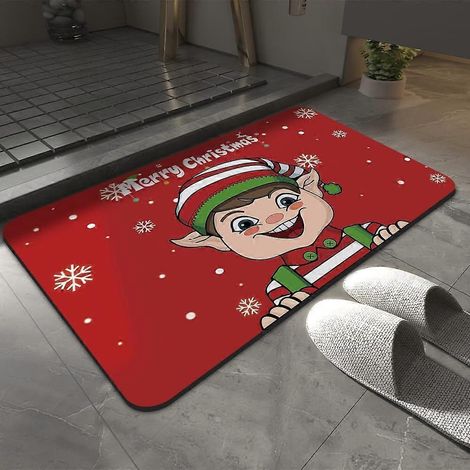 Tapis de bain de Noël antidérapant, séchage rapide, ultra-absorbant, avec envers en caoutchouc pour baignoire (80 x 50 cm, motif lutin rayé) (1/5)