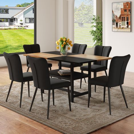 Set Esstisch und 4 Stühle, mit Integrierter Ablagefläche, MDF Metall PU, Braun Schwarz (1/5)